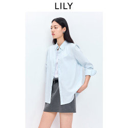 LILY 翻领正肩微宽松浅色长袖衬衫外套 浅蓝 M
