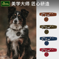 HUNTER 德国进口奥尔堡牛皮宠物项圈大中小型犬狗脖圈颈圈可调节小狗背带 熔岩橙 S