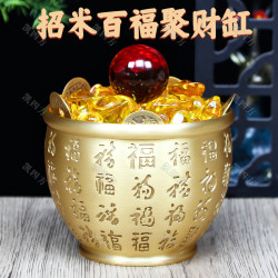 百福大黄铜米缸水缸装饰物品茶几客厅房间餐厅装饰摆件小礼物礼品