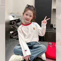 女童纯棉2025秋装新款网红撞色t恤儿童洋气打底衫童装长袖