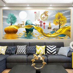 客厅背景墙晶瓷画装饰画带框家和富贵发财树新中式现代
