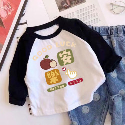 纯棉儿童洋气长袖春秋宽松打底衫拼接宝宝中小童t恤潮