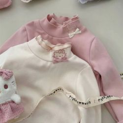 女小童冬季加绒褶皱打底衫2026秋冬装女宝宝洋气百搭时髦T恤上衣