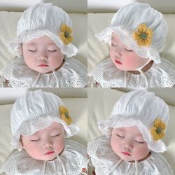 婴儿帽子0-10个月春秋薄款女宝宝可爱婴幼儿公主纯棉新生儿宫廷帽