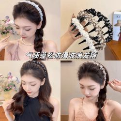 新款气质波浪发编织轻奢不卡头蓬松甜美带齿头箍防滑洗脸设计发卡
