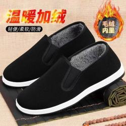 老北京布鞋男士棉鞋男软底加绒加厚防滑一脚蹬千层底中老年黑布鞋