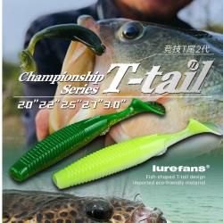 lurefans 25/22款 大河奔流竞技T尾2代软饵软虫路亚饵黑鲈鱼鳜鱼铅头钩软饵