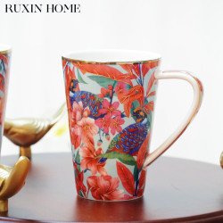 RUXINHOME 花语雀跃陶瓷马克杯 大容量早餐杯礼盒桌面摆件