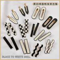 萌妹子 棋盘格发夹女侧边无痕发卡韩版气质夏季网红刘海夹鸭嘴夹子碎发夹