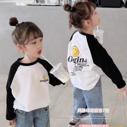 童装男女童春秋长袖纯棉儿童拼接打底衫韩版休闲衣服撞色圆领上衣