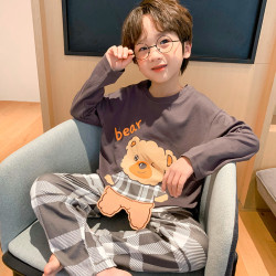 檀韵 男童儿童睡衣春秋季纯棉长袖男孩童装薄款亲子装中大童家居服套装