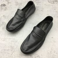 ECQO ACC休闲男皮鞋夏季休闲男舒适黑色真皮软皮豆豆鞋男士休闲鞋