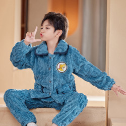 秋冬季儿童法兰绒睡衣男童女童加厚珊瑚绒男孩加绒秋款家居服套装