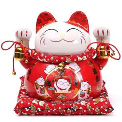 尚庄 招财猫11寸财源滚滚存钱罐26*26cm中式吉祥物高档摆件财神中国红