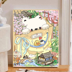 DIY数字油画插画可爱治愈系解压填色丙烯手工装饰画