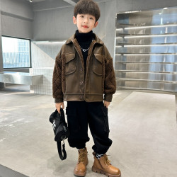 中班仔男童加绒皮外套秋冬2026新款加厚外套冬季拼接中大童*37847