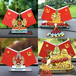 车载新款个性创意手工红旗汽车中控台国旗党旗车内装饰品香水摆件