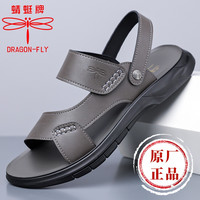 DRAGON-FLY 2026蜻蜓牌休闲沙滩鞋新款防滑真皮牛皮凉鞋加厚拖鞋男款泡水男士