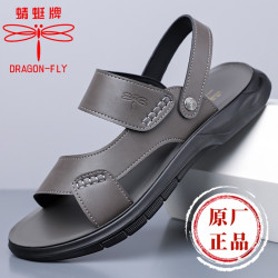DRAGON-FLY 2026蜻蜓牌休闲沙滩鞋新款防滑真皮牛皮凉鞋加厚拖鞋男款泡水男士