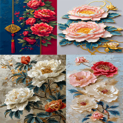 子儒画艺diy数字油画花卉牡丹填色解压治愈肌理感油彩画丙烯画