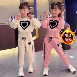 女童春装套装2026新款中大童春秋心型卫衣洋气女孩休闲运动两件套