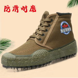 户外工鞋耐磨防滑高帮劳动鞋军训干活鞋橡胶底劳保鞋黄胶鞋农田鞋