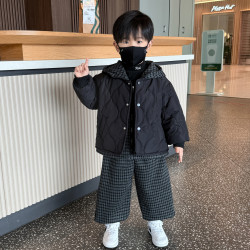儿童夹棉套装2026新款小男孩加厚棉衣外套宝宝冬季加绒裤子两件套