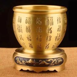 纯黄铜金蟾百福米缸聚宝盆创意精雕刻字居家客厅摆件实心装饰品