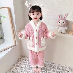 退货运补新款女童加绒睡衣秋冬法兰绒冬季儿童加厚毛绒绒家居服