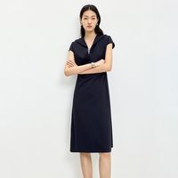 LILY 莱赛尔羊毛假两件条纹收腰连衣裙