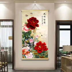 牡丹客厅装饰品玄关装饰画沙发背景墙家居画挂画卷轴实木挂轴轻奢
