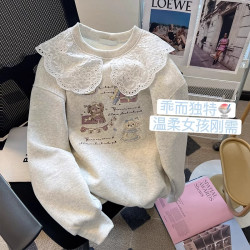 女童秋冬装卫衣上衣2026女孩娃娃领洋气加绒加厚外套打底衫上衣