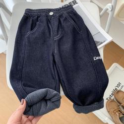 男童一体绒牛仔裤儿童韩版弹力柔软裤子2026冬季中小童保暖长裤潮