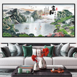 中式客厅沙发背景墙贴画壁画自粘平面墙贴山水风景画