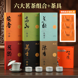 郡望堂号 铁观音大红袍肉桂小种高山绿茶普洱熟茶组合+茶具组合