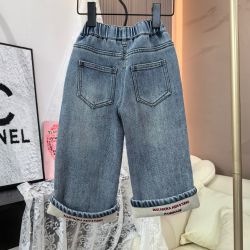 女童加绒裤子2025秋冬季新款时尚百搭加厚牛仔裤女宝洋气阔腿裤