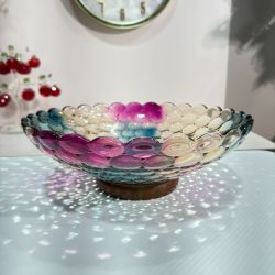 2025新款实木底座果盘水晶玻璃水果盘欧式简约客厅茶几大号干果盘