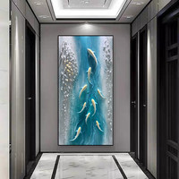 原创手工轻奢抽象立体石砂岩实物画九鱼图玄关挂画餐厅玄关装饰画