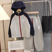 跨栏小子 男童套装秋冬款加绒2025女儿童休闲外套中大童宽松运动连帽两件套