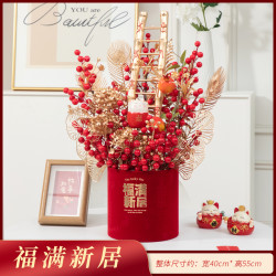 经典款大福桶摆件工艺品轻奢高档玄关摆设创意新中式手工植绒布吉