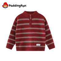 Paddington 儿童条纹款红色毛衣外套男女童半拉链针织衫