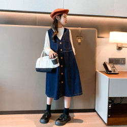 女童秋装连衣裙套装打底衫牛仔背心裙2026女孩炸街洋气两件套裙子