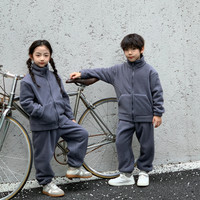 冬季加绒加厚款奥利绒外穿亲子套装女童大男童青少年宝宝校服神器