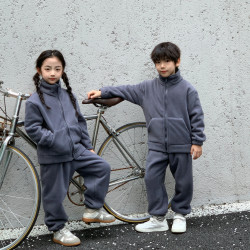 冬季加绒加厚款奥利绒外穿亲子套装女童大男童青少年宝宝校服神器