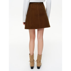 独束 女装 复古植绒棕色牛仔半身裙 A字裙 栗棕色 2XL