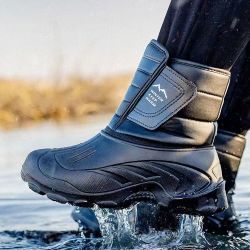 冬季防水雪地靴男加厚加绒抗寒防滑钓鱼鞋户外棉靴骑行防风轻便