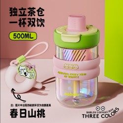 花伴森 玻璃吸管杯茶水分离泡茶水杯女生便携杯子耐高温
