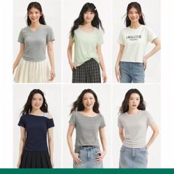 热风 2025年夏装女装修身减龄修身上衣撞色印花短袖女t恤夏