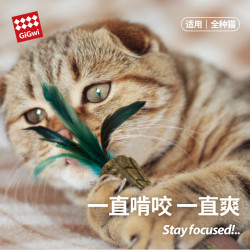 GiGwi 猫玩具双头羽毛小蛮腰猫草猫薄荷洁齿磨牙棒自嗨解闷羽毛逗猫棒 蓝鸡毛小蛮腰
