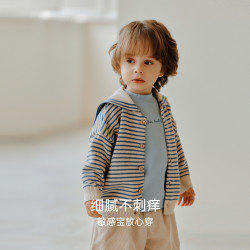 OAK FAMILY 儿童秋季毛衣上衣纯棉海军领长袖针织开衫